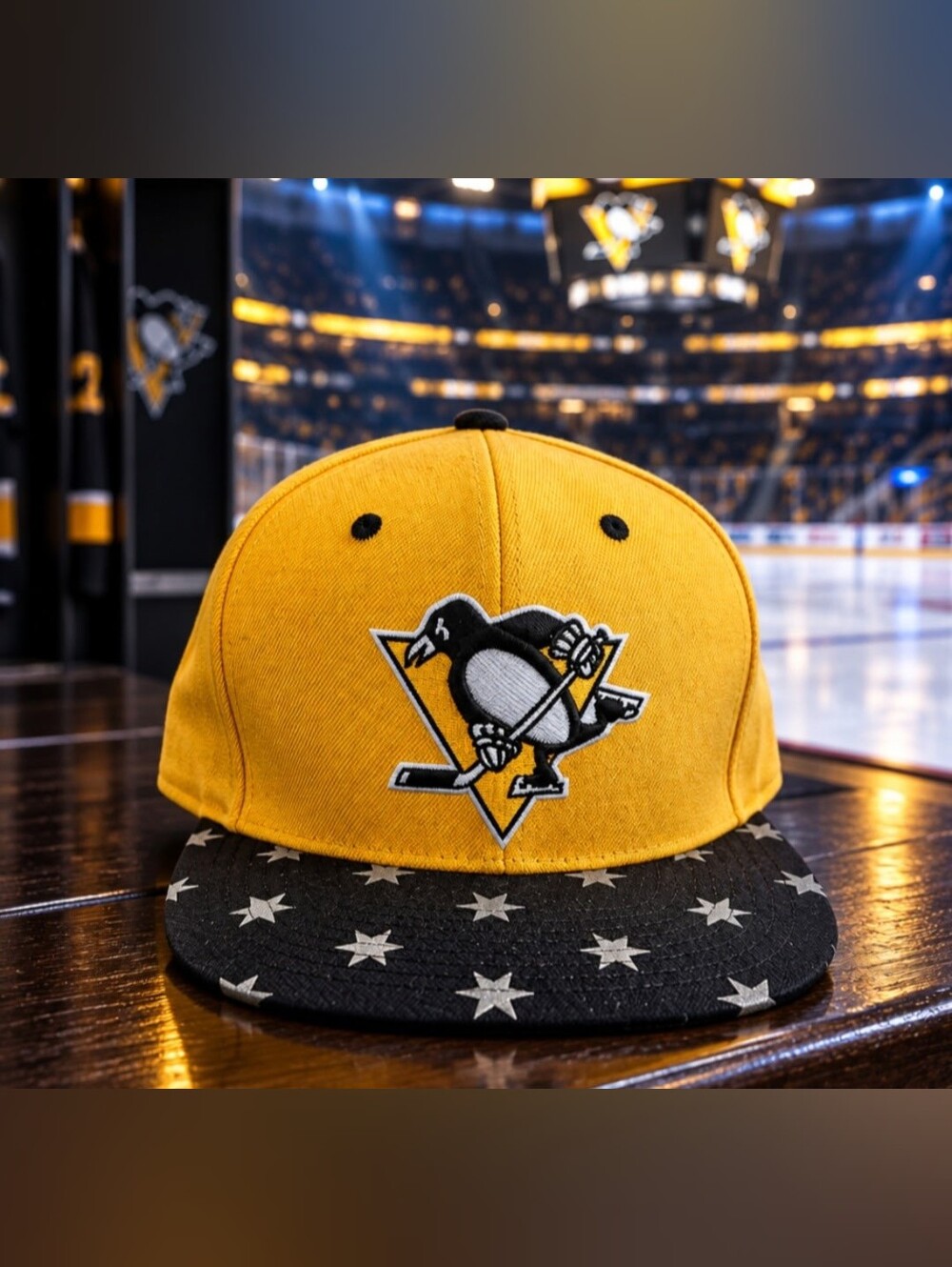 Pittsburgh Penguins Mitchell & Ness Snapback Hat NHL Yellow Black Stars NWOT